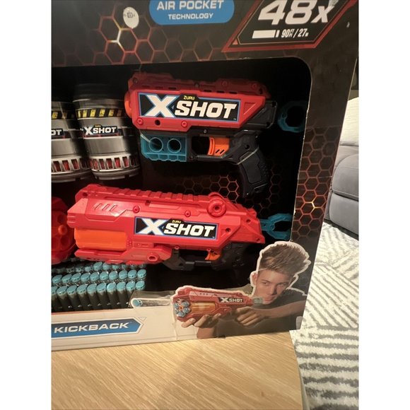 Zuru X-Shot 4 Gun Bundle - 2x Reflex 6 & 2x Kickback with 48 Foam Darts NEW - Picture 5 of 10